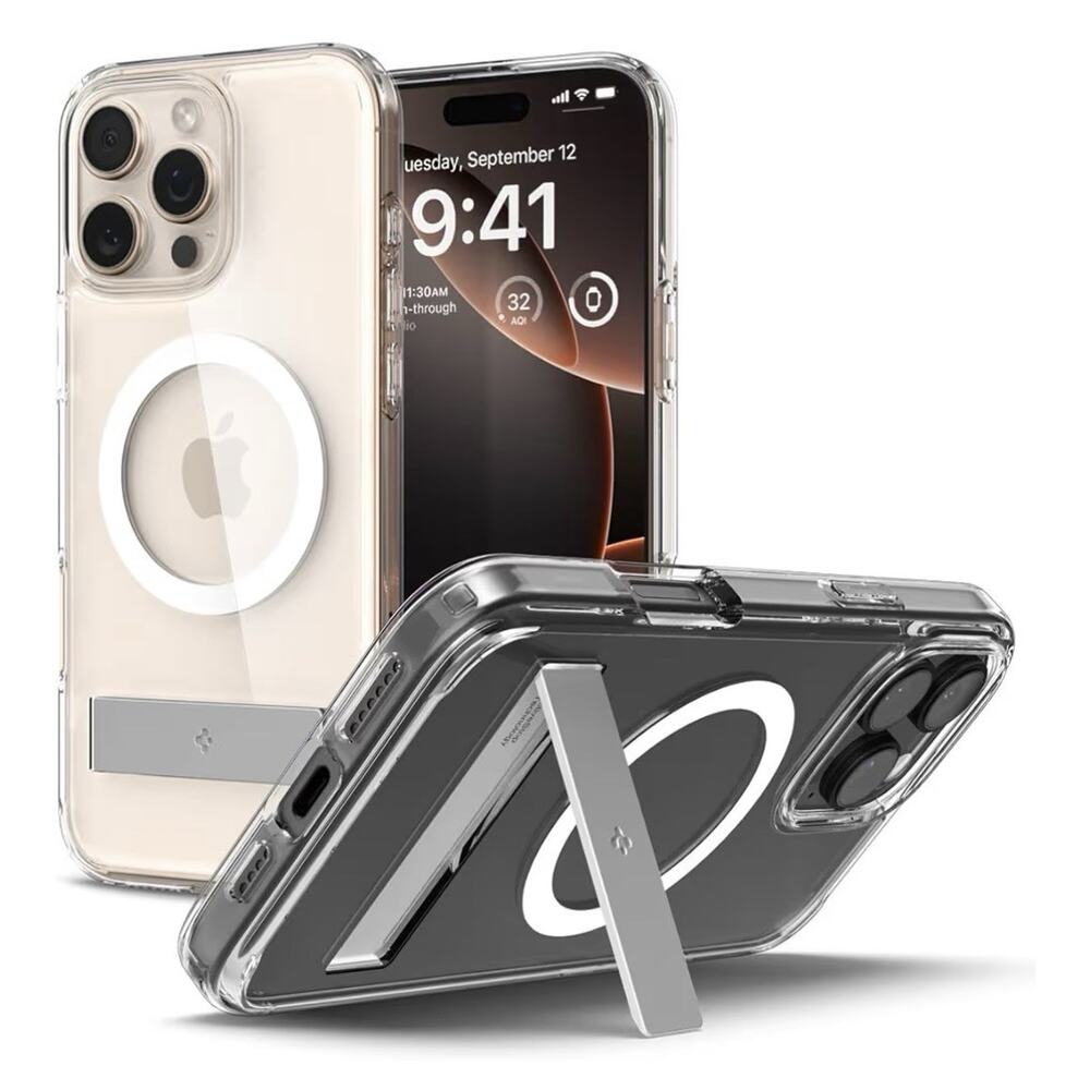 NEW Spigen Ultra Hybrid S MagFit Case w/Kickstand iPhone 16 Pro Max 6.9” Clear